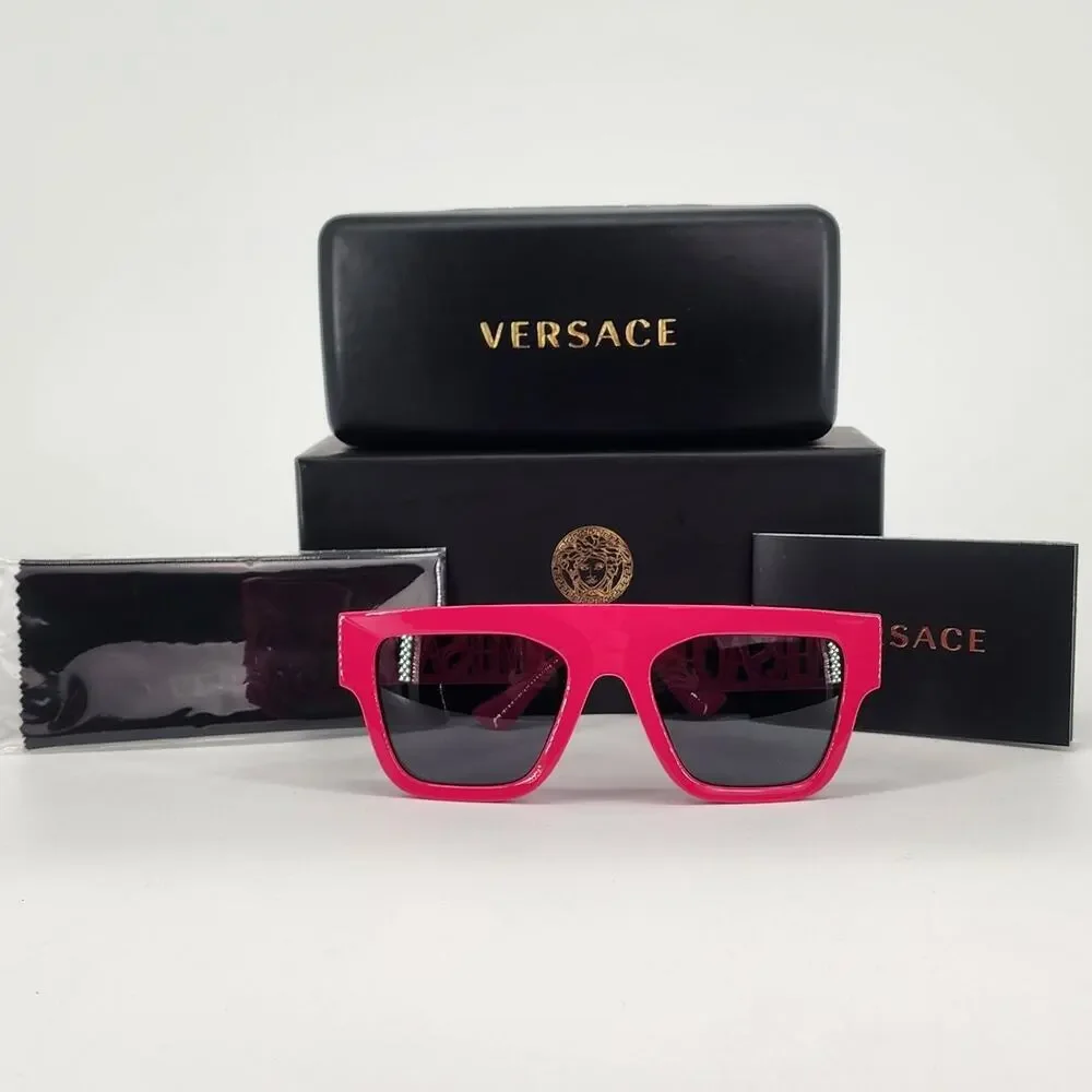 Versace Bright Pink Cutout Logo Square Sunglasses Unisex New in Box